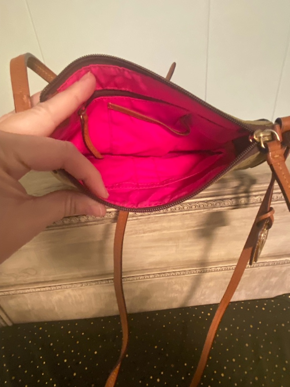 EUC kate spade Chevron Colorblock Leather Crossbody Burgundy and Pink. Callout - Picture 6 of 11